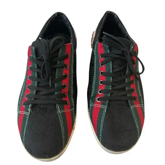 Vintage Gucci Sneakers Black Red Green White Logo Shoes EU Size 40 Women's US 8 - Picture 4 of 12